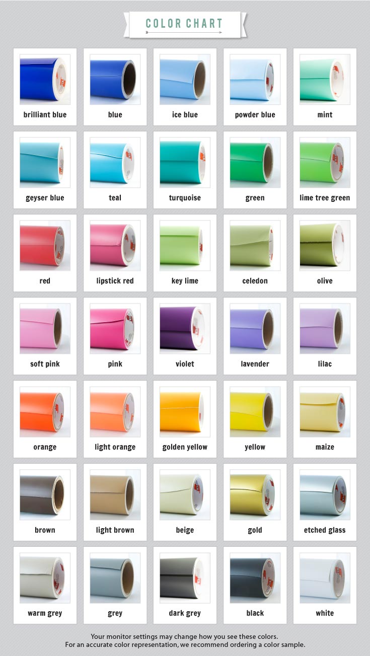 Wall Decal Color Chart Different colors available for Wall Decals