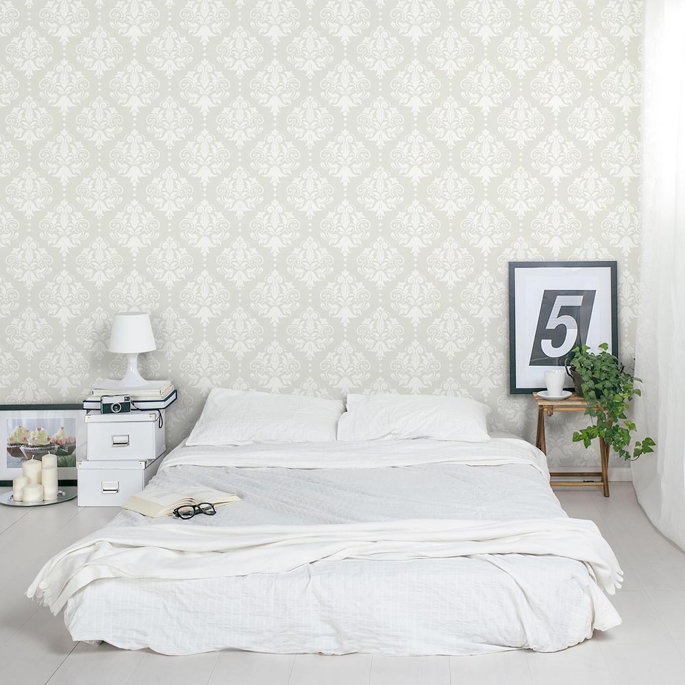 Damask TeaGreen Pattern Mural Bedroom