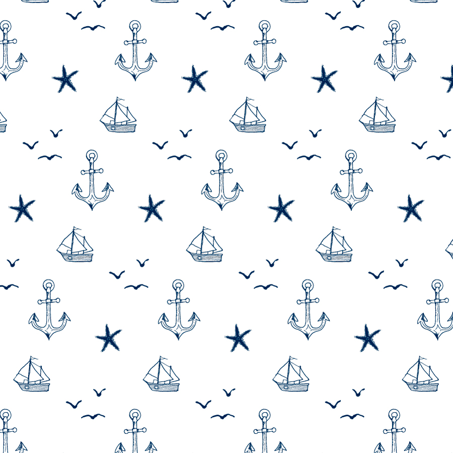 Handdrawn Nautical Removable Wallpaper Tile