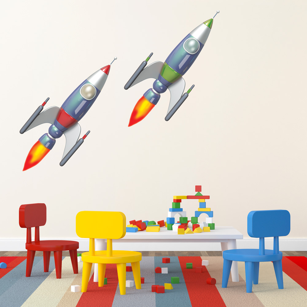 3D Twin Rocket Ships Printed Wall Decal