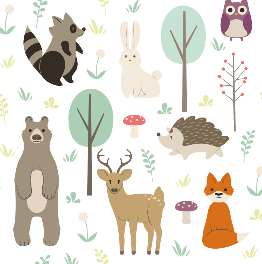 Bedroom Wallpaper animals in nordic style  TenStickers