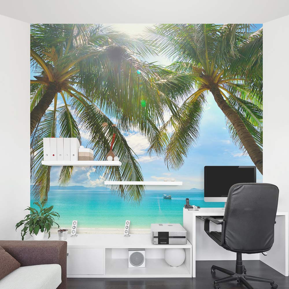 Tropical Beach Wall Mural | Beach Scene Wall Decal | Wallums