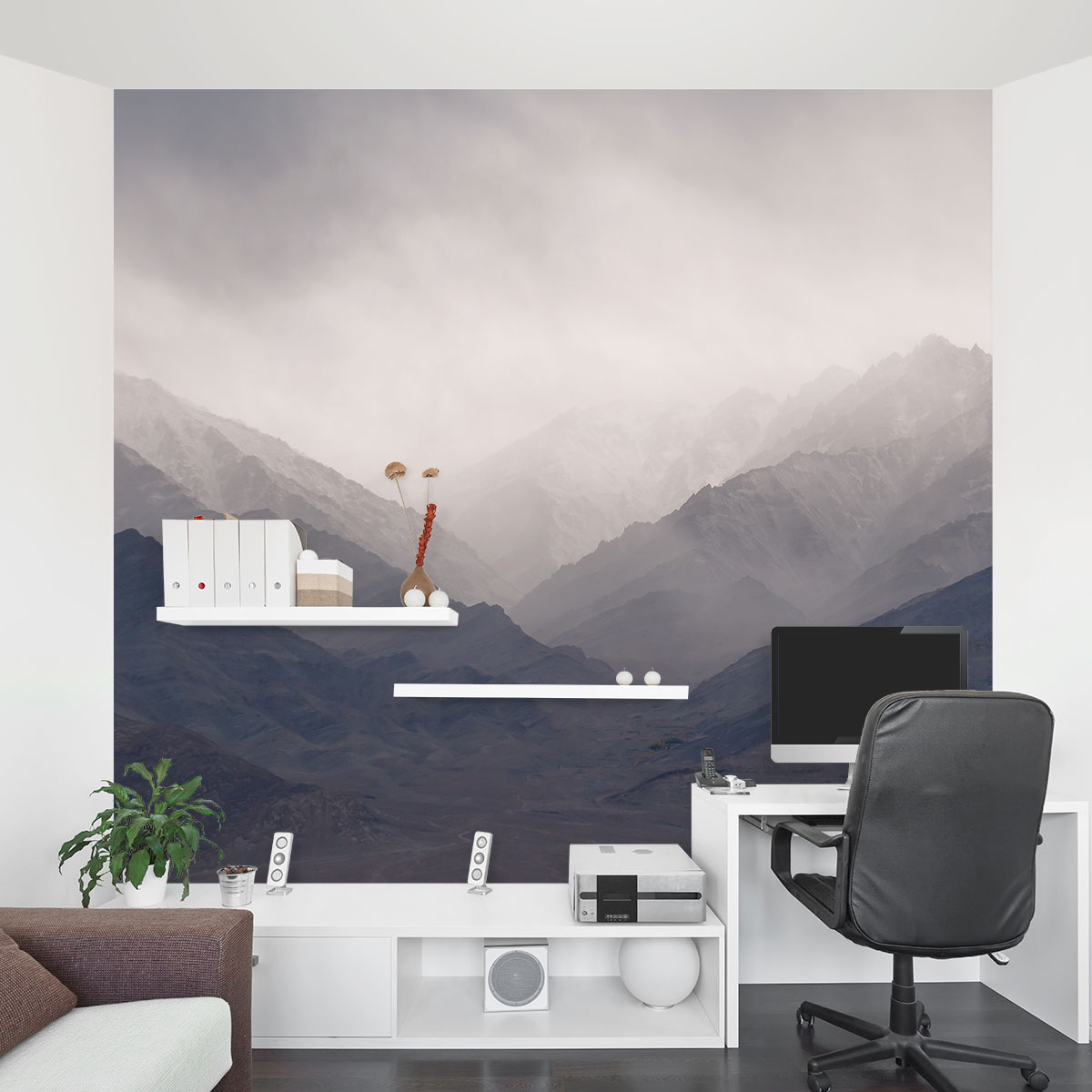 Misty mountain landscape wall mural