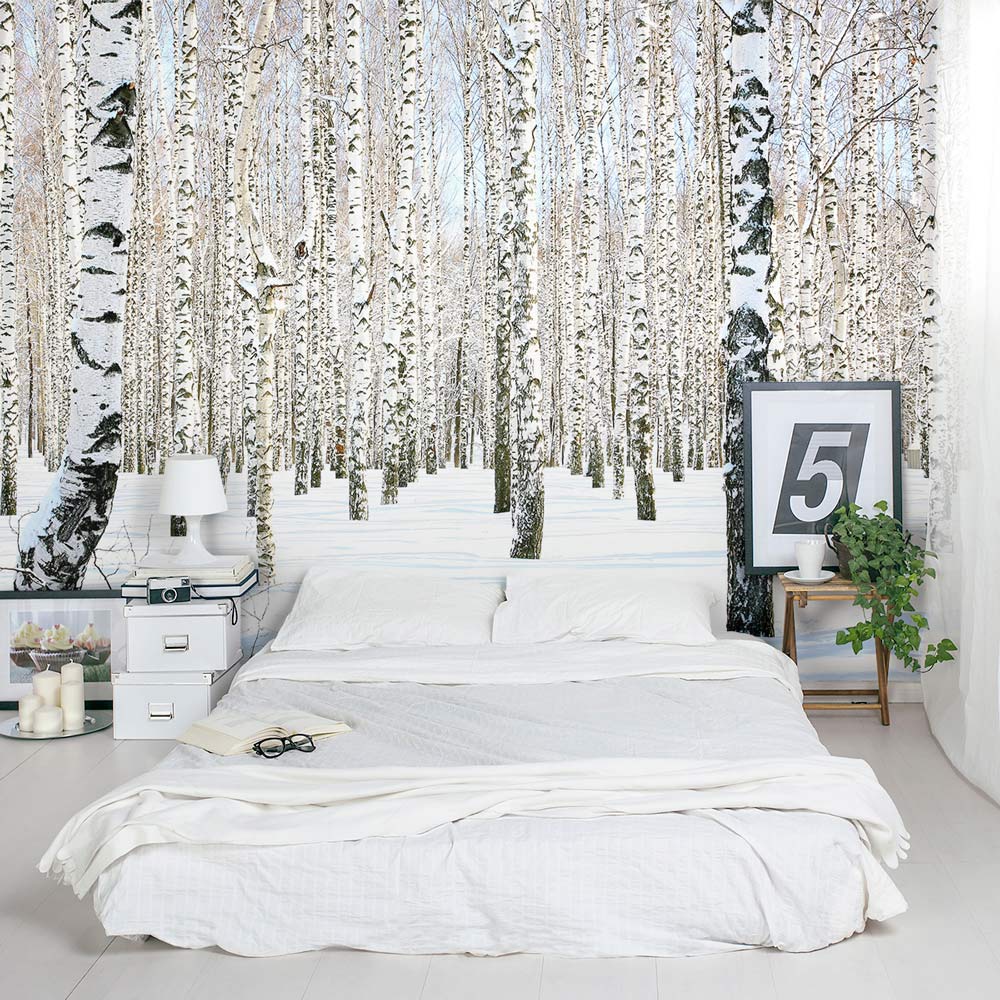 Winter Birch Trees Mural Bedroom