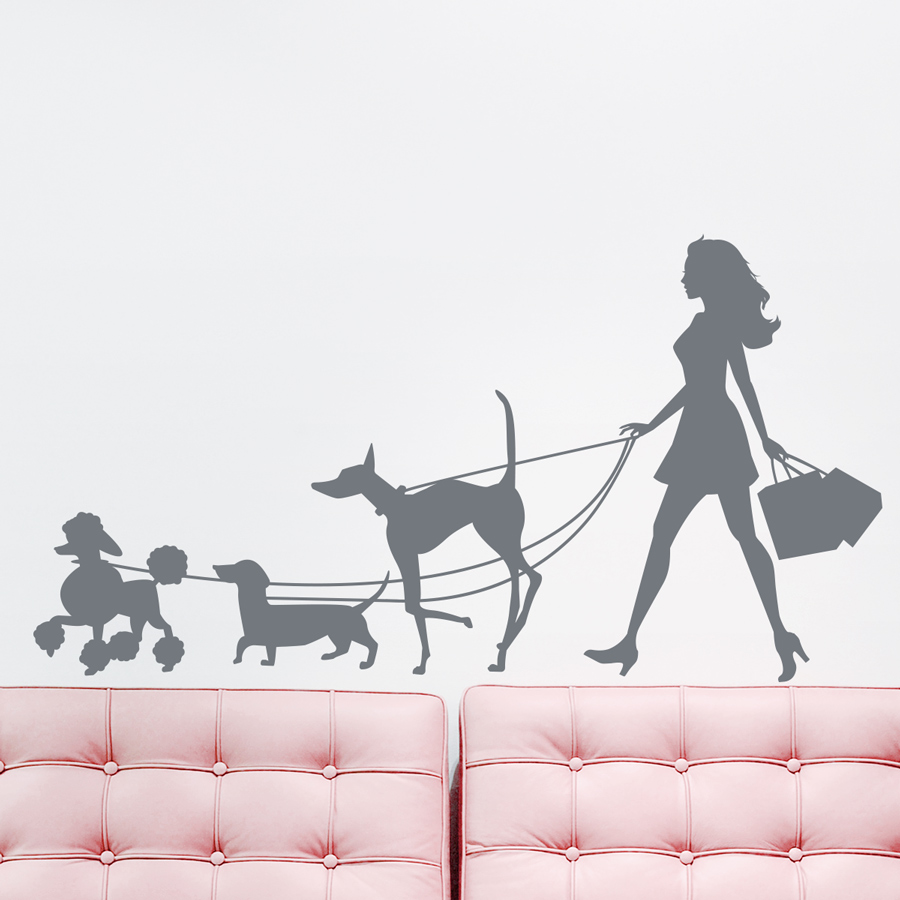 Girl Walking Dogs Wall Decal