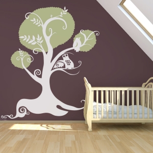 Swirly Bird and Owl Tree Wall Decal