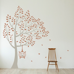 Tall Windy Tree with Birdcage Wall Decal