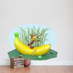 3D Banana Monkey Printed Wall Decal