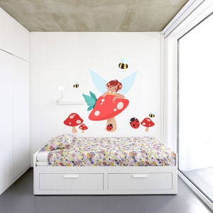 Fairy In The Mushrooms Printed Wall Decal