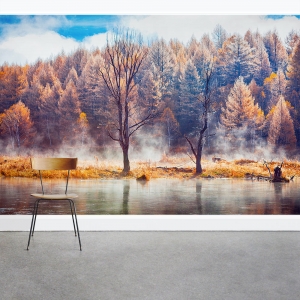 Fall Haze Lake Wall Mural