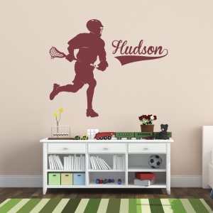 Male Lacrosse Player Custom Name Wall Decal