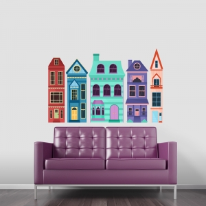 Colorful Townhouses Printed Wall Decal