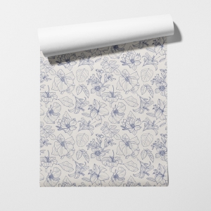 Wallums Dark Blue Floral Outlines Removable Wallpaper Panels