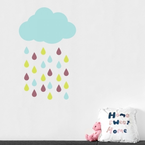 Rain cloud and drops wall decal