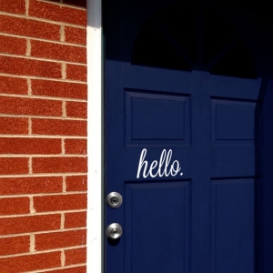 hello door decal - blue door