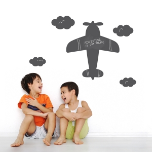 Chalkboard Airplane and Clouds Wall Decal