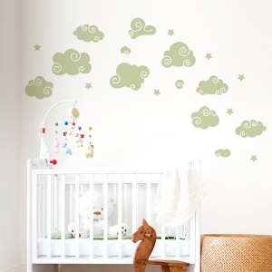 Whimsical Clouds Wall Decal Celadon
