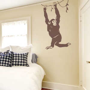 Hanging Chimp Wall Decal Storm Grey