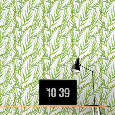Watercolor Green Leaves Removable Wallpaper Tile