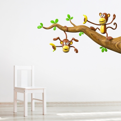 3D Monkey Branch Printed Wall Decal