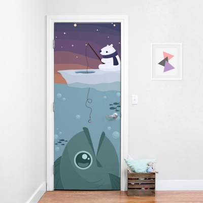 Arctic Polar Bear Fishing Door Mural