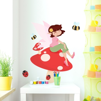 Fairy On A Mushroom Printed Wall Decal