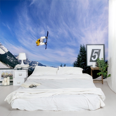 Sky High Snowboarder Bedroom Wall Mural