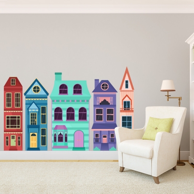 Colorful Townhouses Printed Wall Decal