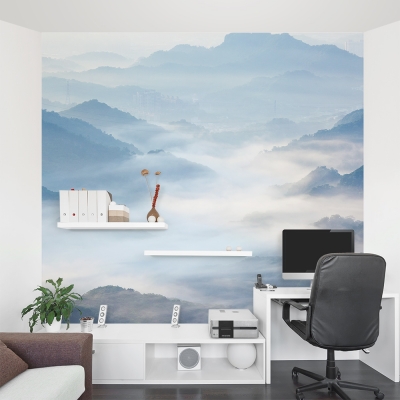 Fog Covered Mountain Valley Wall Mural