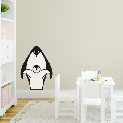 Mama and Chick Penguin Printed Wall Decal