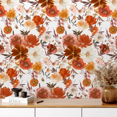 Wallums Watercolor Copper Floral Removable Wallpaper Tiles