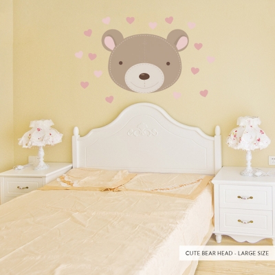 Cute Bear Head Large Pink Printed Wall Decal