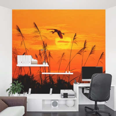 Heron Reed Sunset Wall Mural Home Office