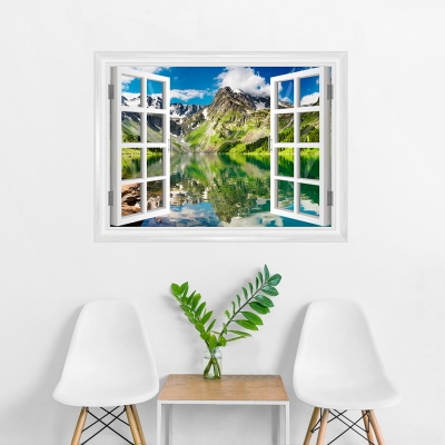 Mountain and Lake Faux Window Mural