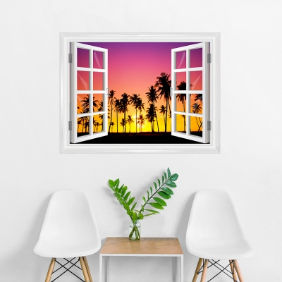 Palm Trees at Sunset Window Mural