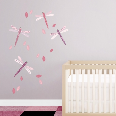 Pattern Dragonflies Pinks Printed Wall Decal