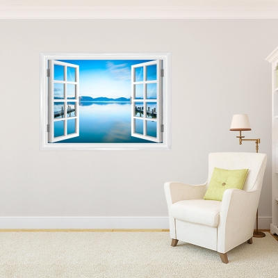 Serene Waterscape Faux Window Mural