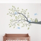 Owl and Four Birds on a Branch Wall Decal