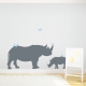 Rhino With Birds Wall Decal