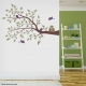 Owl and Four Birds on a Branch Wall Decal