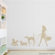 Girl Walking Dogs Beige Wall Decal